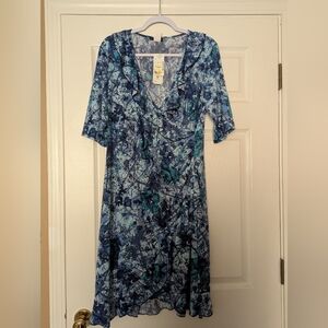 MSK Blue and White Abstract Midi Dress